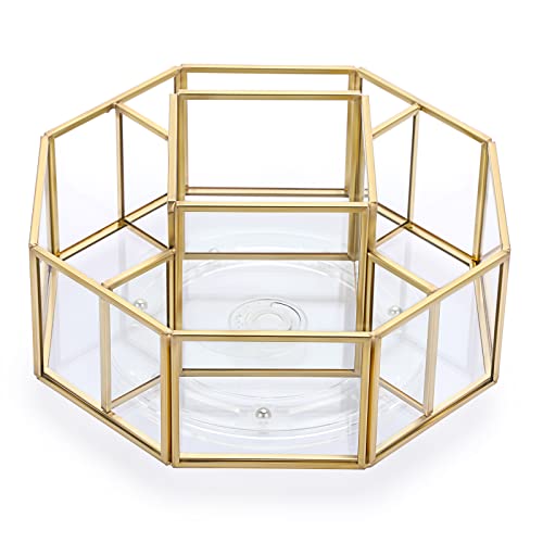 Hipiwe 360 Degree Rotating Glass Makeup Organizer with 5-Slot Vanity Holder | Gold Metal Cosmetic Storage Display Holder Octagon Spinning Bathroom Organizer For Makeup Brushes, Lipsticks, Perfume - style: Octagon,5-Slot