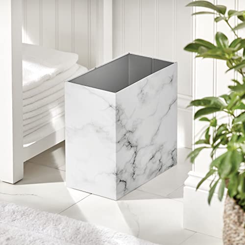 mDesign Small Steel Rectangular 2.4 Gallon/9.1 Liter Trash Can, Waste Basket for Bathroom, Bedroom, Home Office - Holds Garbage, Recycling, Household Items - Linn Collection - White Marble - color: White Marble