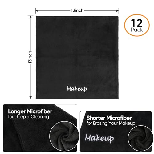 UNIMADE Makeup Remover Cloth, 12 Pack Black Facial Wash Cloths | Soft Coral Fleece Microfiber Towels for Face, Hand, and Bathroom(13" x 13") - size: 12 Pack