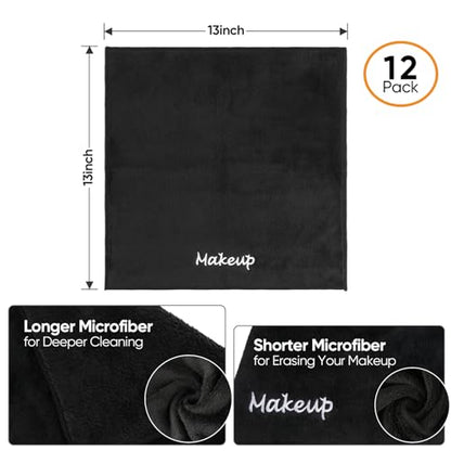 UNIMADE Makeup Remover Cloth, 12 Pack Black Facial Wash Cloths | Soft Coral Fleece Microfiber Towels for Face, Hand, and Bathroom(13" x 13") - size: 12 Pack