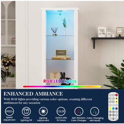 Pantry Cabinet, Storage Cabinet, White Bathroom Cabinet with LED Lights, 75 Inch Tall Linen Tower with Barn Door, Drawer and Adjustable Shelves