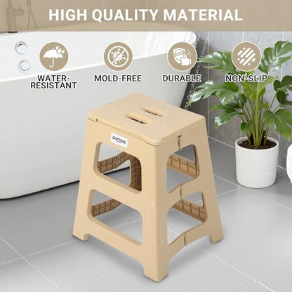 Foldable Bath Shower Safety Chair Seat, 17.7" High Anti-Slip Bench Bath tub Stool for Elderly or Seniors (Beige) - color: Beige