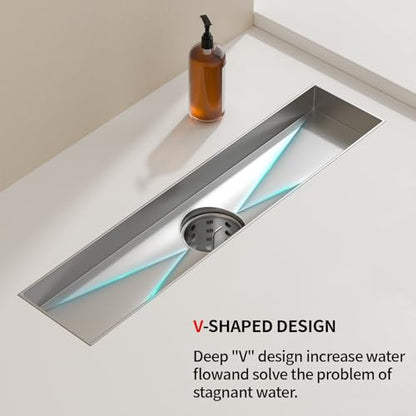 Linear Shower Drain, 304 Stainless Steel with Adjustable Leveling Feet, Hair Strainer,Reversely Install Place to Create an Invisible Floor Drain - Silver -12-Inch - color: Silver, size: 12inch