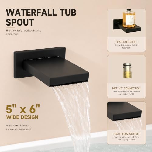 Shower System with Tub Spout, All Metal Black Bathtub Shower Faucet Set with High Pressure 10 Inch Rain Shower Head and Handheld Shower Head Set, Matte Black (Valve Include） - color: Matte Black