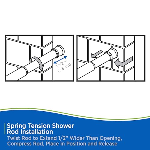 Kenney KN609L/52 Twist & Fit No Tools Spring Tension Standard Shower Curtain Rod with Non-Slip, Non-Scratch Ends, 42-72" Adjustable Length, Easy Install, Sage, 1" Diameter Rust Resistant Steel Tube - color: Sage