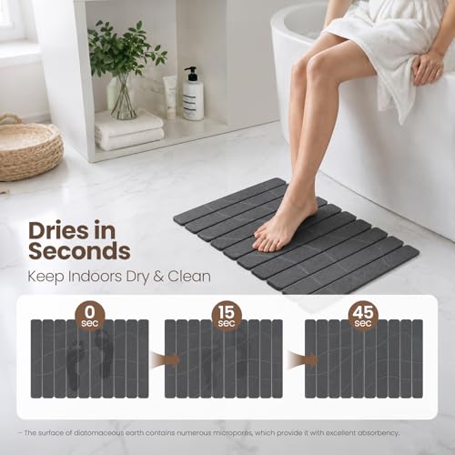 Non-Slip Stone Bath Mat for Bathroom, Foldable Super Absorbent | Mosthink Textured Quick Dry Diatomaceous Earth Mat for Bath Kitchen Counter, Easy to Clean(Dark Gray, 23.6'' x 15.3'') - color: Dark Grey
