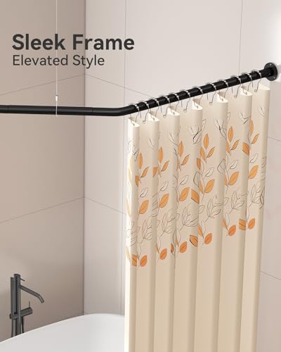 Corner Shower Curtain Rod Diamond Shaped, [22"-34.3"]x32"x[22"-34.3"] Heavy-Duty NEO Angle Shower Pole for Bathroom Bathtub with 12 Hooks & Ceiling Support - size: [22"-34.3"]x32"x[22"-34.3"]