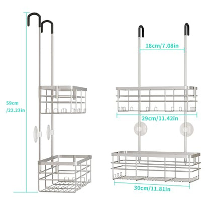 HapiRm Hanging Shower Caddy Organizer - No Drilling Shower Organizer with Hooks, Rustproof & Waterproof 304 Stainless Steel Bathroom Shelves - Silver - color: Silver