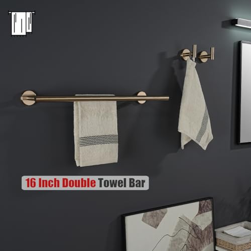 JQK Double Towel Bar Champagne Bronze, 19 Inch 304 Stainless Steel Thicken 0.8mm Towel Rack Bathroom, Towel Holder Wall Mount, Useable Length 16 Inch, TB100L16-CB - color: Champagne Bronze, size: 19 Inch