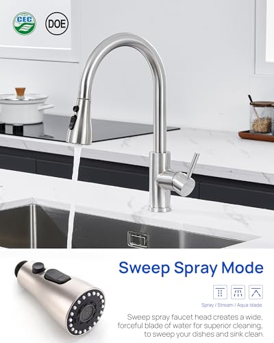 J-HVA Pull Down Kitchen Faucet Sprayer Head Replacement Part,Brushed Nickel | with 15 Adapters, 3 Function Pull Out Sink Sprayer Replacement Nozzle, Kitchen Faucet Head Hose Spray Tap Spout - color: Brushed Nickel