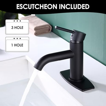 Single Handle Black Bathroom Faucet with Metal Drain Assembly and Escutcheon, Matte Black (Matte Black-JO1) - color: Matte Black-JO1