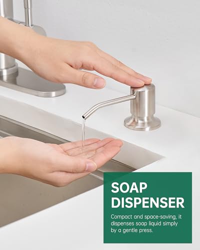 AIMADI Kitchen Faucet with Pull Down Sprayer and Soap Dispenser | Spring High Arc Design,Stainless Steel Sink Faucet,Single Handle,1 or 3 Hole with Deck Plate,Bar,RV,Laundry,Outdoor - color: Brushed Nickel