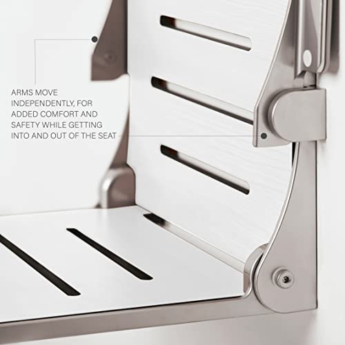 Seachrome Silhouette Comfort Folding Wall Mount Shower Bench Seat with Arms, White Seat with Silver Frame - color: White Seat With Silver Frame and Silver Arm Pads