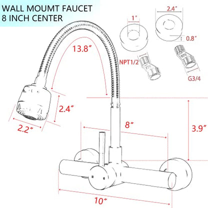 Kitchen Sink Faucet Wall Mount with Sprayer, Stainless Steel Mixer Tap, Matte Black Finish, NSF and Lead-Free Certified for Utility and Laundry Sink Faucets - color: C Style, Matt Black