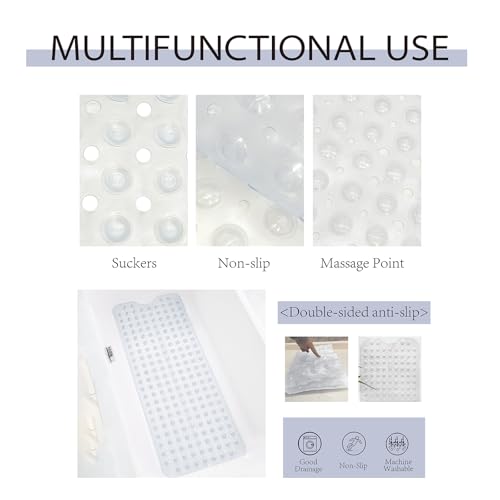Non-Slip Bath Tub Mat, Extra Large 40x16 Inch Shower Mat with Suction Cups & Drain Holes, Quick Dry Soft Mat for Bathroom Floor Safety, Bubble Style, Clear - color: Clear