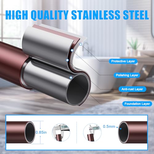 TEECK Shower Curtain Rod, 32-92 inch Adjustable Spring Tension Curtain Rod, Never Rust Anti-Slip Shower Curtain Rod for Bathroom, No Drilling, Never Collapse, Easy to Use, Brown - color: Brown, size: 32-92 Inches
