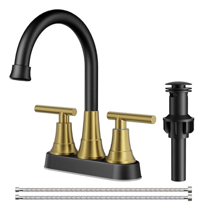 FORIOUS Black and Gold Bathroom Faucets, 4" Gold and Black Bathroom Faucet | 8 Inch Widespread Bathroom Faucet 3 hole Vanity and 4 Inch Bathroom Faucet Centerset 2 Hole for B2B Commercial, Spare Aerator - color: Black&Gold, style: Classic