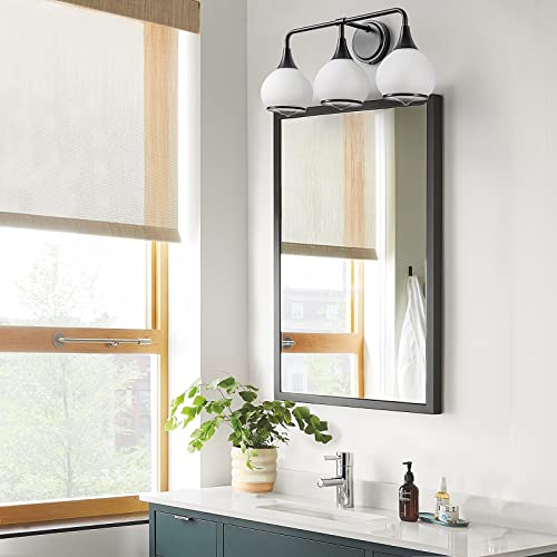 Black Bathroom Light Fixtures 3-Lights Vanity Lights with Milky White Frosted Glass Shade Bathroom Vanity Light 22.4 inch Wall Sconce Lighting Bath(Exclude E26 Bulb) - color: Black, size: 3 Light