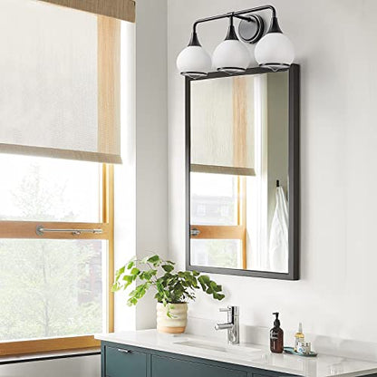 Black Bathroom Light Fixtures 3-Lights Vanity Lights with Milky White Frosted Glass Shade Bathroom Vanity Light 22.4 inch Wall Sconce Lighting Bath(Exclude E26 Bulb) - color: Black, size: 3 Light