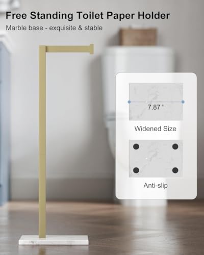 Freestanding Toilet Paper Holder Stand Brushed Gold Tissue Roll Holder | SUS 304 Stainless Steel Rustproof 22 Inch Rotating Bathroom Toilet Paper Stand for 4 Rolls with Marble Base by HOMEMYSTIQUE - color: Brushed Gold