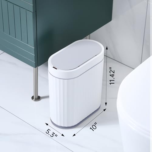 ELPHECO Bathroom Trash Can with Lid, 2 Gallon, Motion Sensor, White Grey | Automatic Garbage Can, Slim Plastic Wastebasket, Smart Trash Bin for Bedroom, Bathroom and Office - color: White Grey