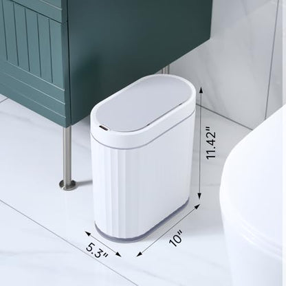 ELPHECO Bathroom Trash Can with Lid, 2 Gallon, Motion Sensor, White Grey | Automatic Garbage Can, Slim Plastic Wastebasket, Smart Trash Bin for Bedroom, Bathroom and Office - color: White Grey