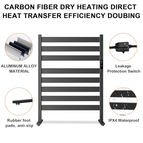 Verida Towel Warmer for Bathroom, Heated Towel Rack, Upgraded Extra-Wide Heating Area, Built-in Timer and Temperature Adjustment, Large Free-Standing Heated Towel Racks, Black 8 Bar Large - color: Matte Black, size: Large