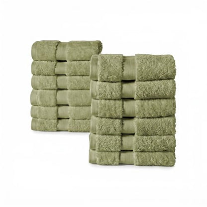 12 Pack Organic Cotton Washcloths, 700 GSM, 13x13in – Sage Green | Plush face towels set, soft, absorbent, quick-drying wash cloths for showering, GOTS & Oeko-TEX, baby face cloths, 13x13 in - color: Sage Green