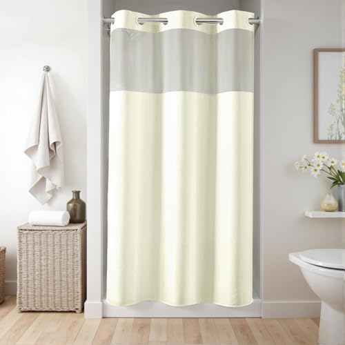 River Dream No Hook Fabric Shower Curtain or Liner with Sheer Window, Beige | No Liner Included or Needed, One-Piece Design, Hotel-Quality for Stall Bathroom, Water Repellent, Machine Washable, 36x74 - color: Beige, size: 36"W x 74"L (Pack of 1)