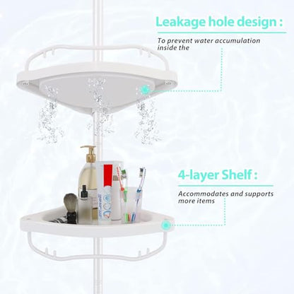 Shower Caddy Tension Pole with 4 ABS Baskets,Shower Storage Shelf with 56 to 125 Inch Adjustable Stainless Pole for Bathroom White - color: White