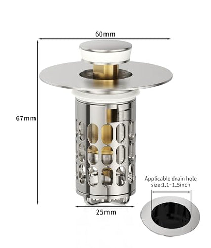 QYHNYJF Upgraded Bathroom Sink Stopper with Hair Catcher - Universal Pop-Up Drain Plug, Stainless Steel & Silicone Seal for 1.1-1.5 Inch Drains,Brushed Nickel Finish (Brushed Nickel) - color: Nickel Brushed