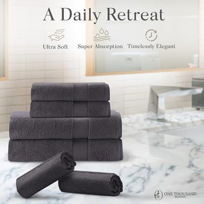 Premium Staple Cotton Bathroom Towel Set - Dark Gray 600 GSM 6-Piece Luxury Bath Towel Set 1 Stripe - 2 Bath Towels, 2 Hand Towels & 2 Washclothes Set - High Absorbent & Quick Dry for Gym, Spa, Hotel - color: Dark Gray - 1 Stripe