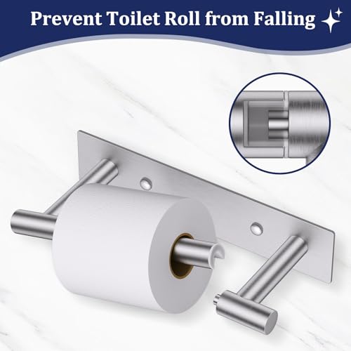Brushed Nickel Toilet Paper Holder, Adhesive or Screw Toilet Roll Holder Wall Mount, SUS304 Stainless Steel Double Post Pivoting Toilet Roll Holder for Bathroom, Kitchen, Washroom - color: Brushed Nickel