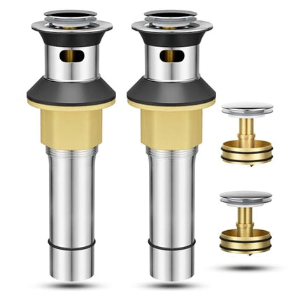 Bathroom Pop Up Drain with Overflow, Solid Stainless Steel Sink Drain Assembly with Removable Hair Catcher, Mirror Shine Anti-Peeling Finish, Chrome, 2 Pack - color: Chrome, style: Small Popup Cap(Pack of 2)