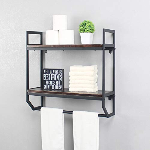 2-Tier Metal Industrial 23.6" Bathroom Shelves Wall Mounted,Rustic Wall Shelf Over Toilet,Towel Rack with Towel Bar,Utility Storage Shelf Rack, Floating Shelves Towel Holder,Retro Black - color: A