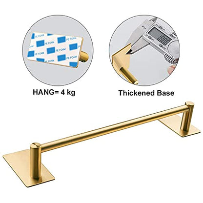 NearMoon Self Adhesive Bathroom Towel Bar- Stainless Steel Bath Wall Shelf Rack Hanging Towel Stick On Sticky Hanger Contemporary Style, NO Drilling (1 Pack, Brushed Gold, 9-Inch Towel Rack) - color: Brushed Gold, size: 9-Inch