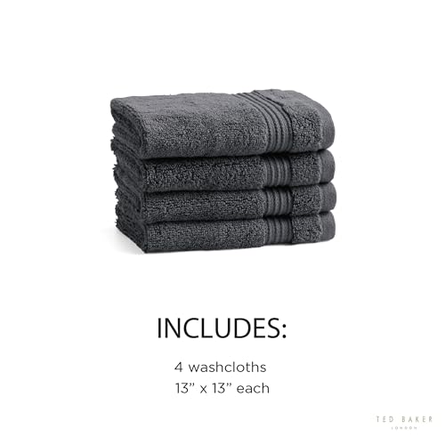 Ted Baker 4-Pack Cotton Washcloth Set Soft Highly Absorbent 13x13 Dark Grey - color: Grey, size: Washcloth Set - 4 Piece