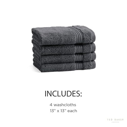 Ted Baker 4-Pack Cotton Washcloth Set Soft Highly Absorbent 13x13 Dark Grey - color: Grey, size: Washcloth Set - 4 Piece