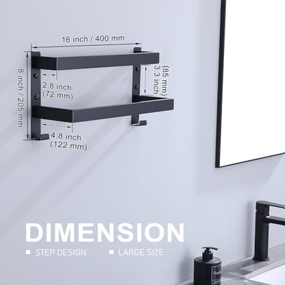 Double Towel Bar Towel Racks for Bathroom, Bath Towel Holders Wall Mount, Stainless Steel Towels Shelves Towel Rail, 2-Tiers (Matte Black, 16 Inches) - color: Matte Black, size: 16 Inches