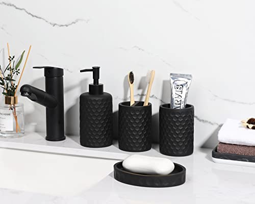 Bathroom Accessory Set - 6 Pcs Black Bathroom Accessories Set with Trash Can, Toothbrush Holder, Toothbrush Cup, Soap Dispenser, Soap Dish, Toilet Brush with Holder - Accessoire Salle de Bain - color: Black Effect