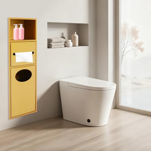Stainless Steel Shower Niche, 7.9" X 5.3" X 24.8" Recessed Shower Storage Cabinet, 44.09 Lbs Load-Bearing Capacity Wall-Mounted Tissue Paper Roll Rack Dispenser with Trash Can (Gold) - color: Gold