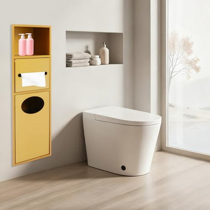 Stainless Steel Shower Niche, 7.9" X 5.3" X 24.8" Recessed Shower Storage Cabinet, 44.09 Lbs Load-Bearing Capacity Wall-Mounted Tissue Paper Roll Rack Dispenser with Trash Can (Gold) - color: Gold