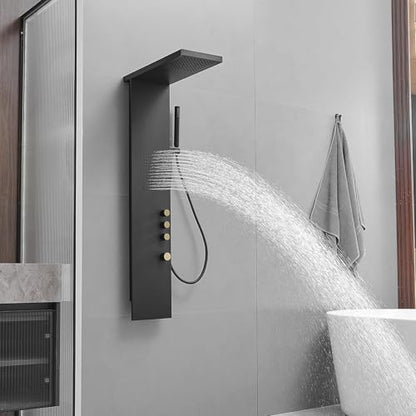 3 in 1 Shower Panel Tower System with Rainfall Shower Head, Handheld Shower Wand and Body Spray Stainless Steel Shower Tower Multi-Function Shower Panels for Bathroom, Black - color: Black, style: 3 IN 1 Shower Panel