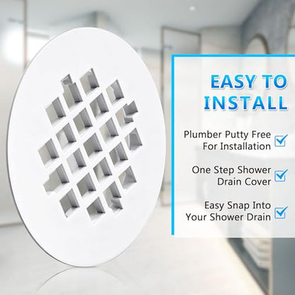 2 Pack 4-1/4 Snap in Shower Drain Cove White,PVC Plastic | Round Strainer Drain Grid, Bathroom Shower Grate Cap Replacement for Hair Catcher - color: White