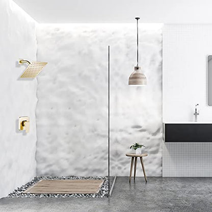 Square 6 Inch Stainless Steel Shower Head High Pressure Rainall Shower Head Brushed Gold Ultra Thin Design-Best Pressure Boosting - color: Brushed Gold, size: Square