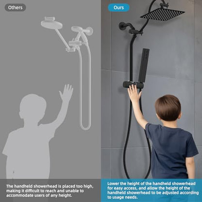 Hibbent Shower Slide Bar with Handheld Shower Head Holder, Stainless Steel Shower Arm Extension Sliding Bar, Height & Angle Adjustment Showerhead Holder, Matte Black - color: Matte Black