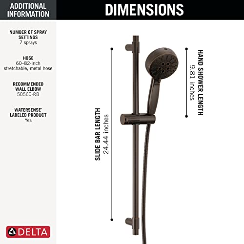 Delta Faucet ProClean Oil Rubbed Bronze Hand Shower with Slide Bar, Handheld Shower with High Pressure Spray, Shower System with Handheld, Venetian Bronze 51584-RB - color: Venetian Bronze