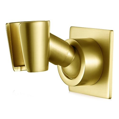 Shower Head Holder Handheld Shower Wand Holder Adjustable Shower Head Bracket Shower Wall Mount Holder, Brushed Brass/Gold Finish, Drill Free Glue Installation - color: Brushed Gold