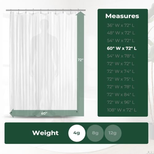 Shower Curtain Liner with Side Suction Cups, Premium PEVA Plastic Shower Liner with 3 Magnets, Waterproof Bathroom Curtain, 72 x 72, Frosted - color: 4. Frosted, size: 60"W x 72"L (Pack of 1)