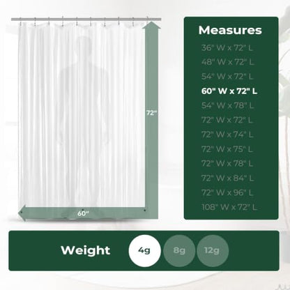 Shower Curtain Liner with Side Suction Cups, Premium PEVA Plastic Shower Liner with 3 Magnets, Waterproof Bathroom Curtain, 72 x 72, Frosted - color: 4. Frosted, size: 60"W x 72"L (Pack of 1)